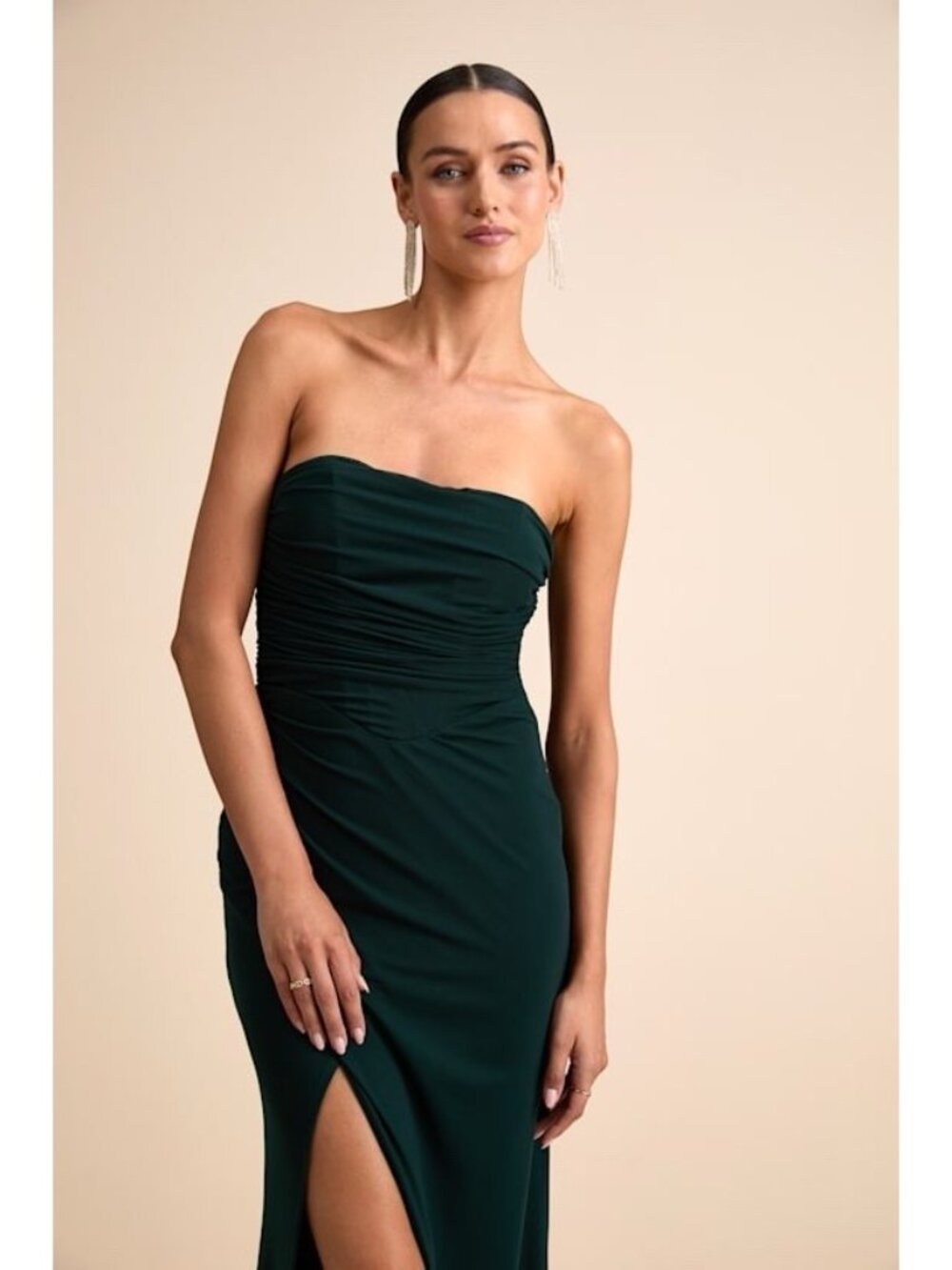 Lulus Epitome of Allure Maxi Dress Sz Small Emerald Green Mesh Strapless Gown - Picture 3 of 6